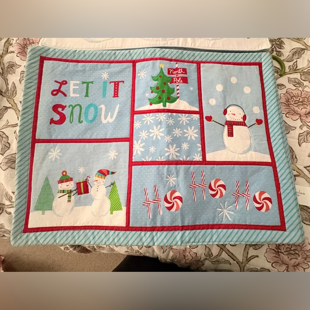 St. Nicholas Square Light Blue 'Let It Snow' Holiday Placemats with Red Trim